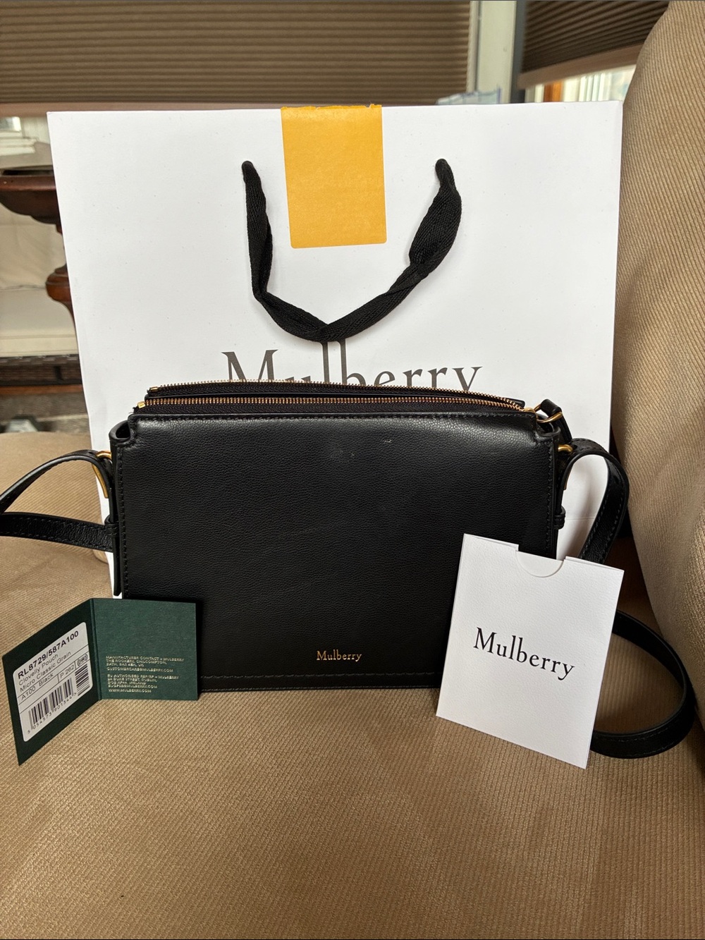 Mulberry Black Leather Messenger Bag with Gold Hardware
